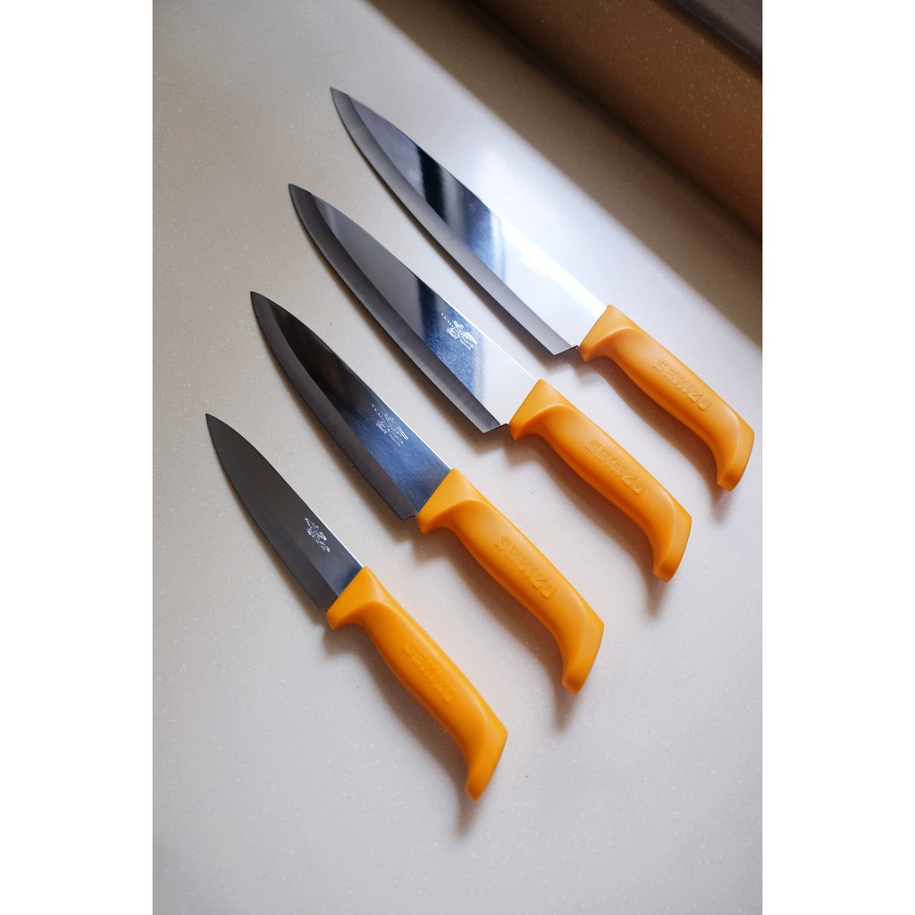 Authentic Japanese Stainless Steel Sekizo Cook Knife With Orange Handle