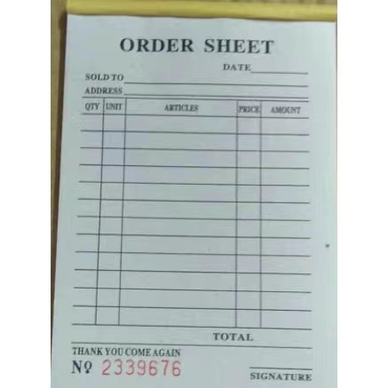 Order Sheet Receipt Small Size Order Sheet List X Cm Duplicate And