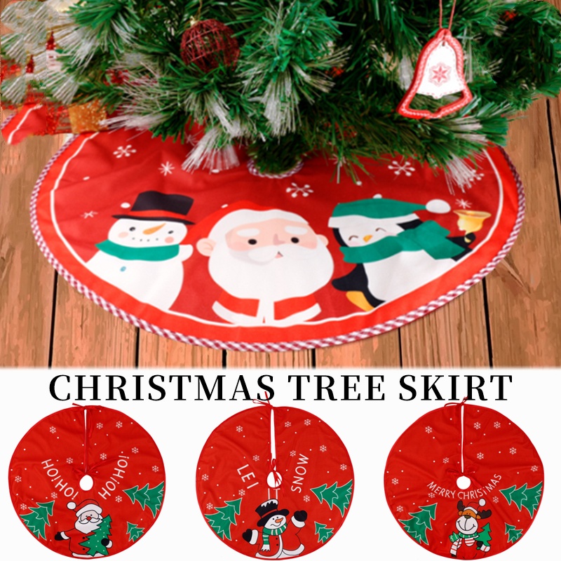 1PC Christmas Tree Skirt Red Santa Claus Snowman Elk Print Xmas Tree