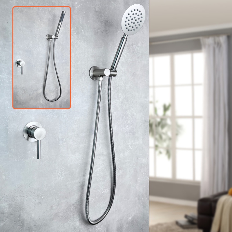 Brushed Nickel Concealed In Wall Hand Shower Set Hot And Cold SUS