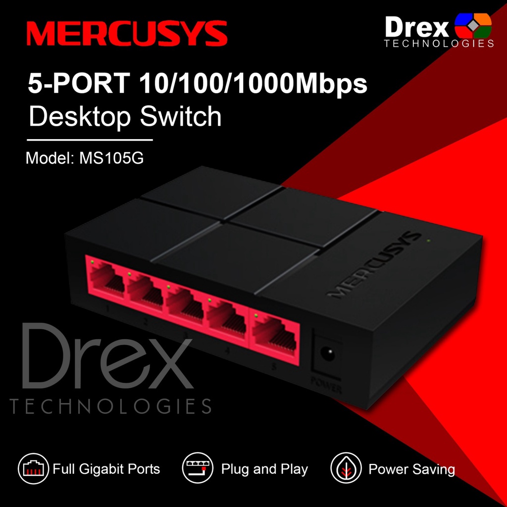 Mercusys 5 Port 10 100 1 000 Mbps Gigabit Desktop Switch Hub MS105G