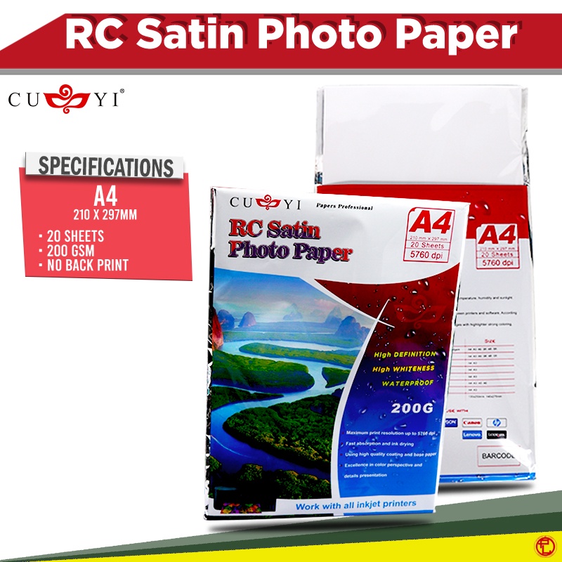 Cuyi Rc Satin Photo Paper 260gsm A4 5r 4r 3r Size Resin Coated 20