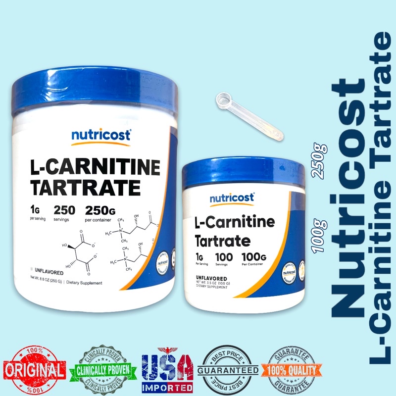 Nutricost L Carnitine Tartrate Powder 100g 250g 1g Per Serving Scoop