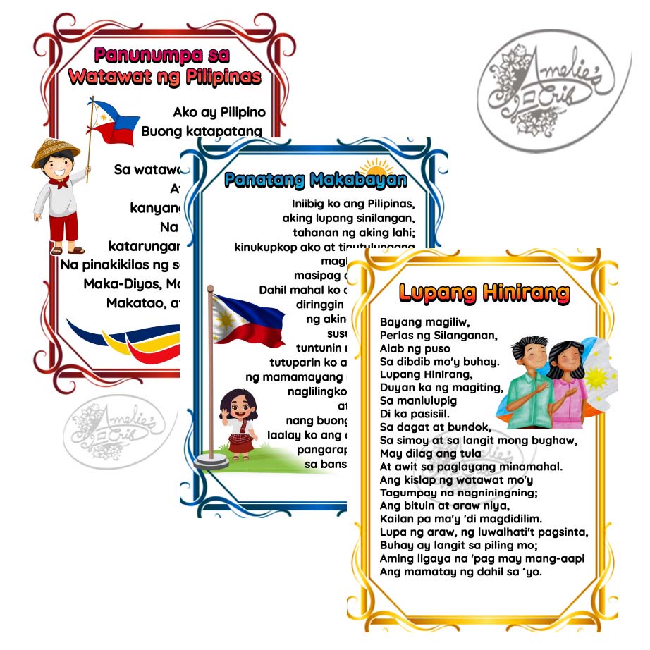 Hot Lupang Hinirang Panatang Makabayan Panunumpa Sa Watawat Educational Laminated Charts