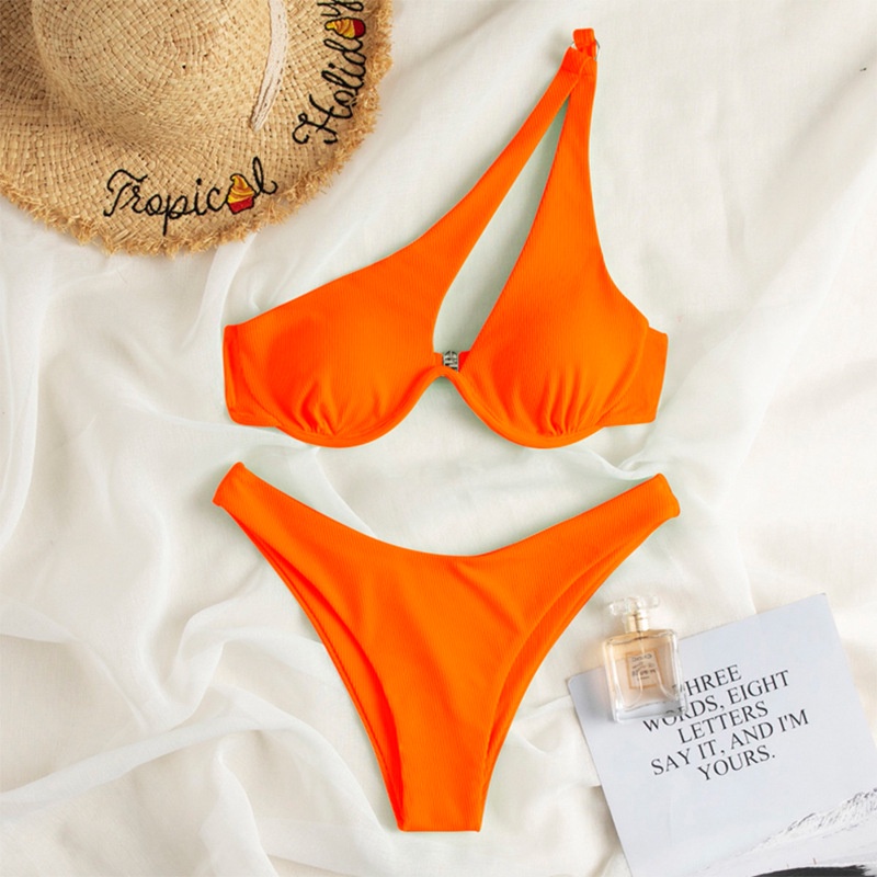 Sexy One Shoulder Bikini Women Ribbed Swimsuit Shopee Philippines