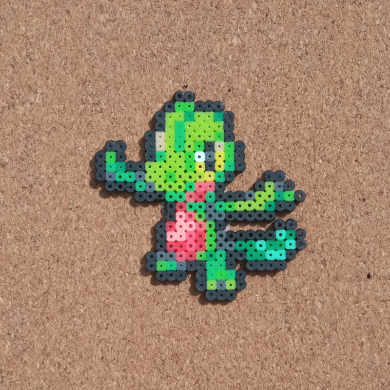 Pixel Pokemon Icon Treecko Handmade Perler Bead Keychain Cellphone