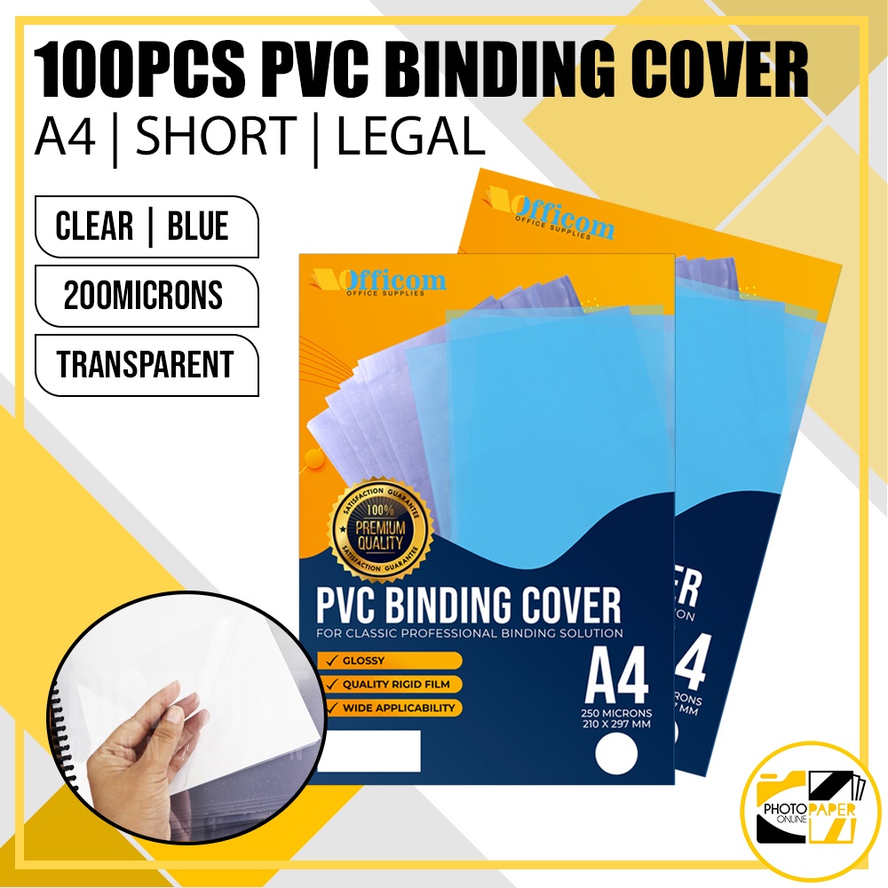 PVC Binding Cover 100pcs Clear Blue 200microns A4 Short Legal Officom