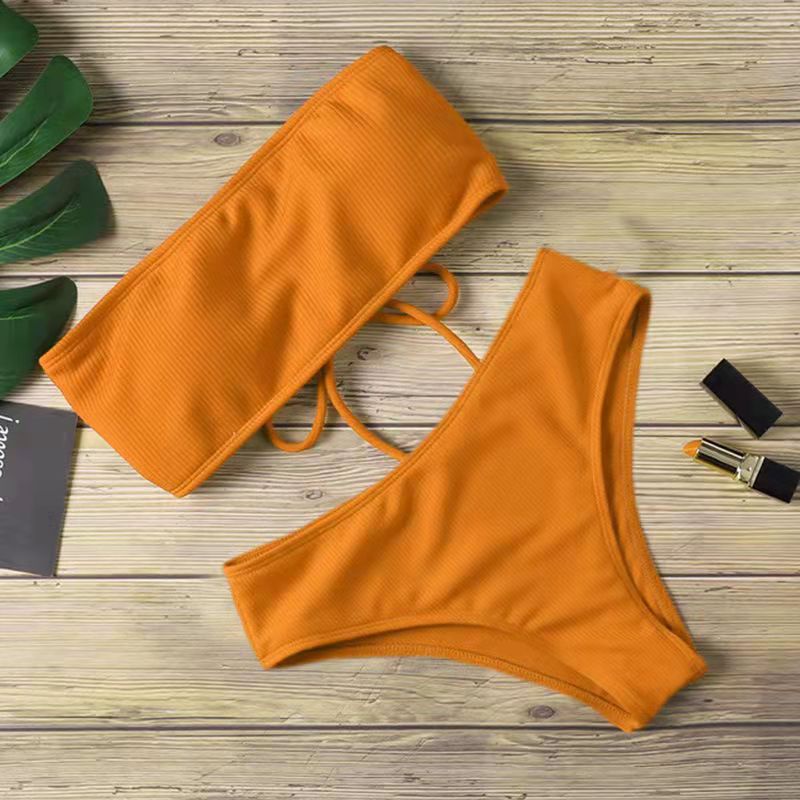 European And American Sexy Bikini Split Swimsuit Solid Color Swimwear