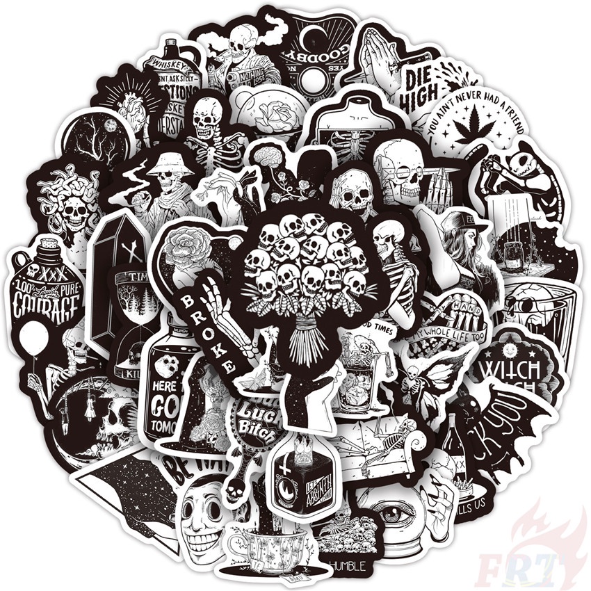 50Pcs Set Classical Black White Punk Skull Monster Art Series 01