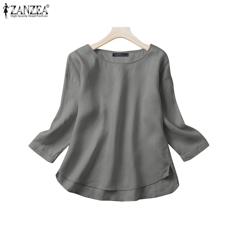 Zanzea Women Casual Sleeved Oversized Baggy Blouse Cotton Shirts