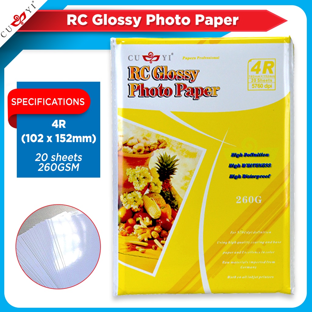 Cuyi Rc High Glossy Photo Paper Gsm Sheets Per Pack A R