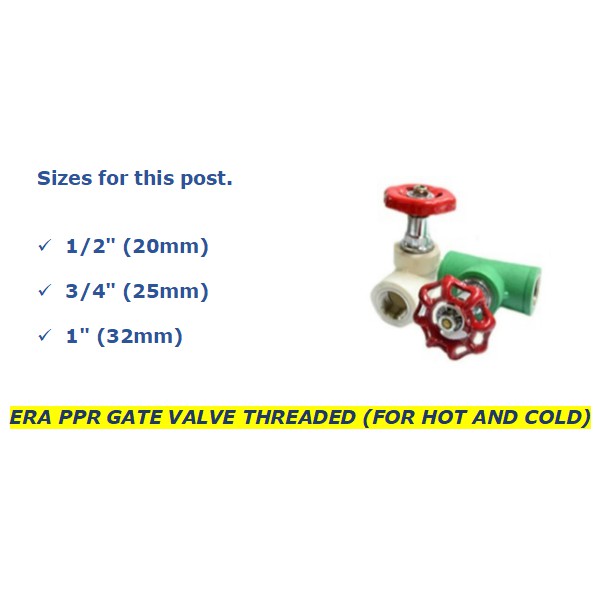 Era Ppr Gate Valve Threaded For Hot And Cold Mm To