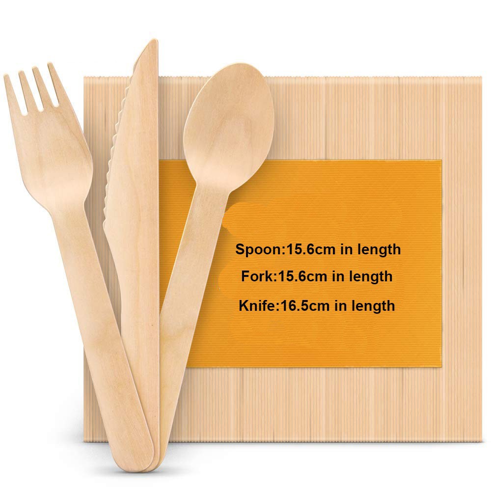 Pcs Disposable Wooden Spoon Fork Knife Spork Standard Size