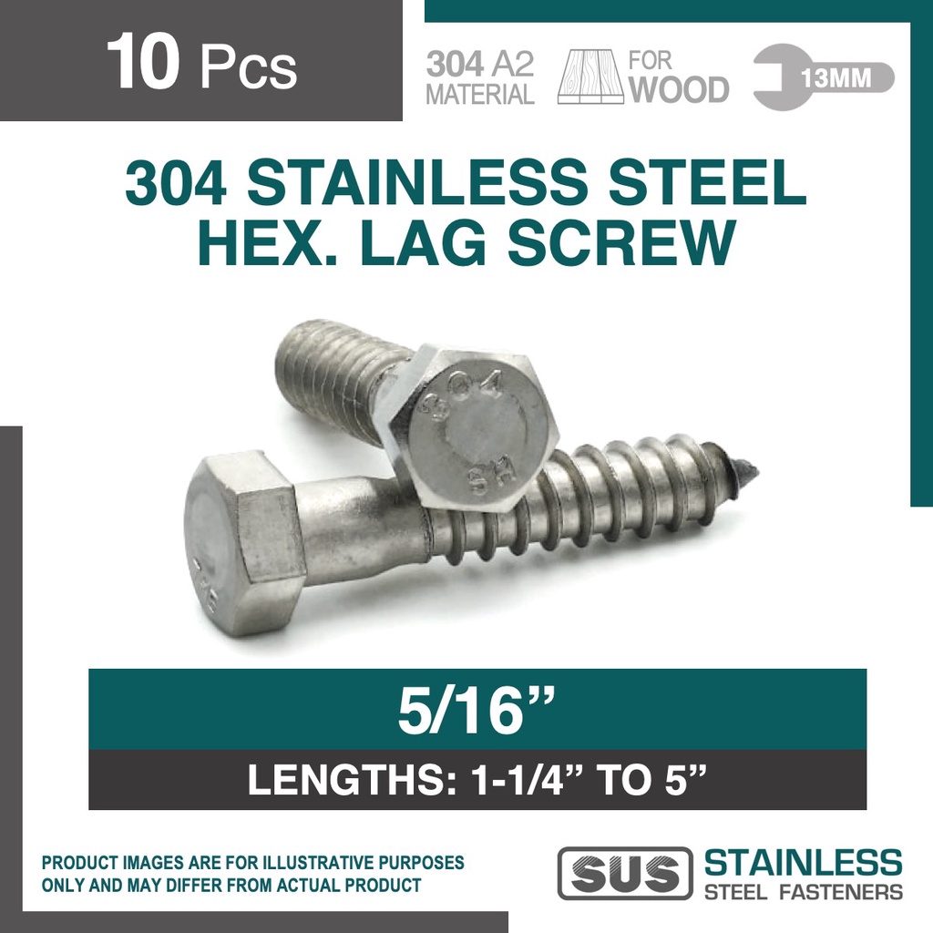 Pc Ss Stainless Steel Hex Lag Screw Ss Lag Bolt St Coach