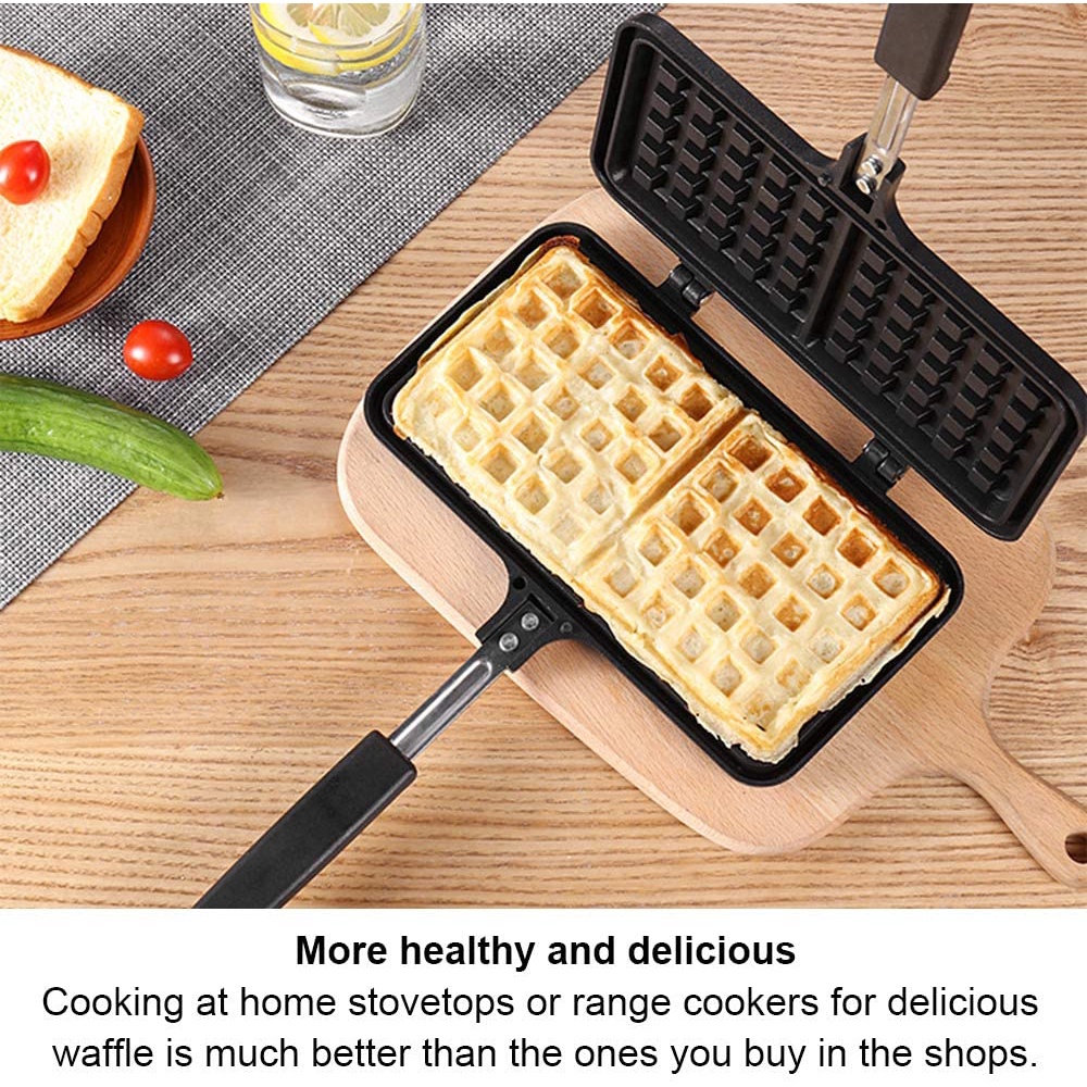 Stove Top Iron Waffle Maker Deep Fill Non Stick Plates Teflon Coating