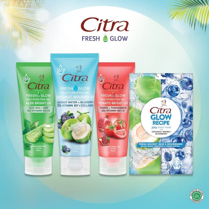 Citra Fresh Glow Multifunction Gel Coconut Bright Uv 180ml Shopee