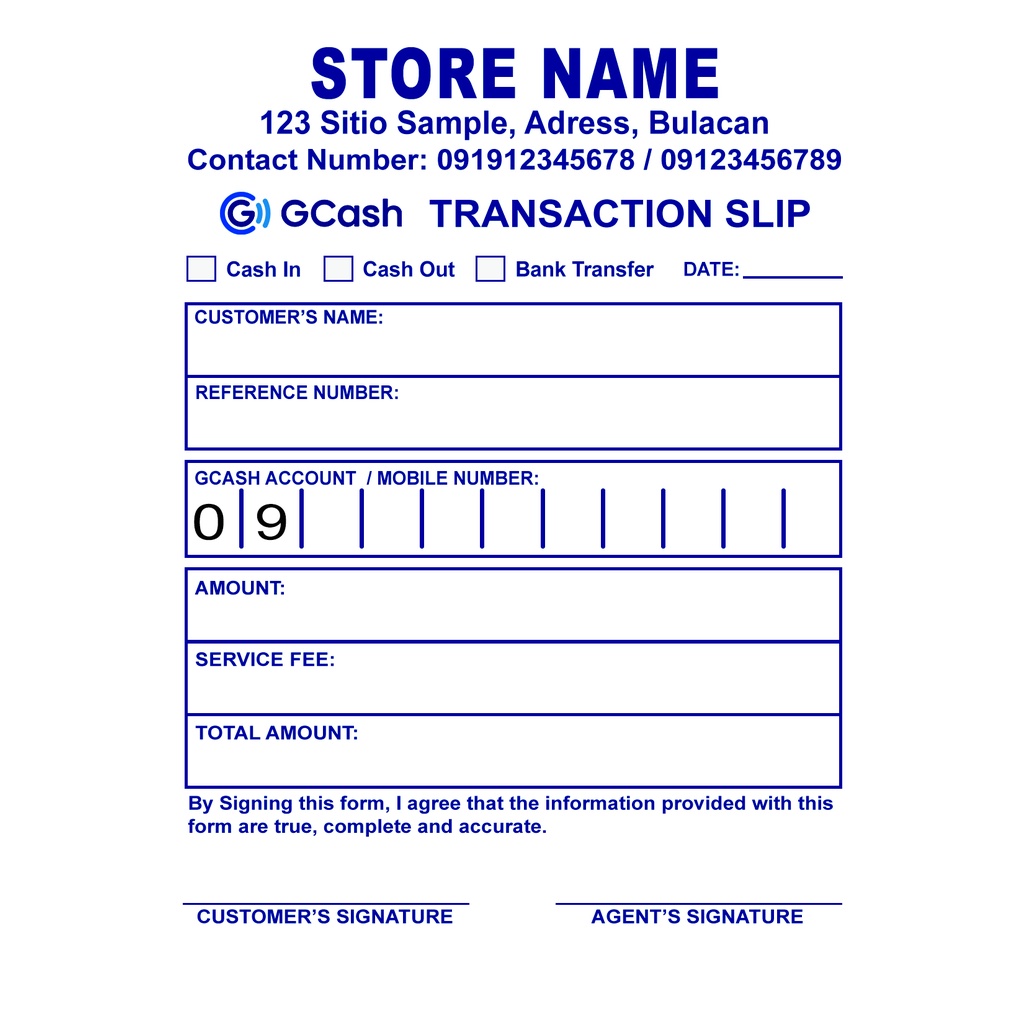 GCASH TRANSACTION SLIP PADS OR RECEIPT STYLE WITH SEQUENCE NUMBER