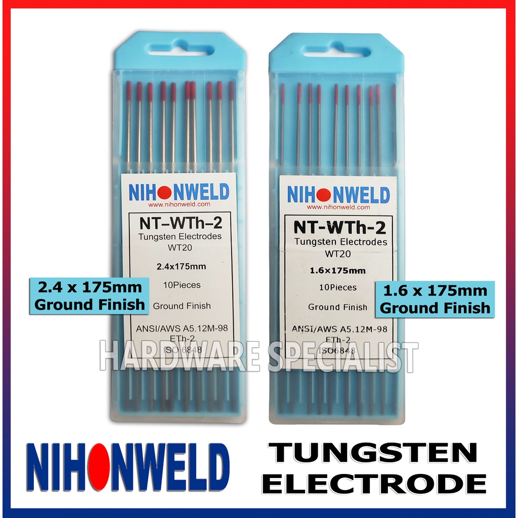 Nihonweld Tungsten Electrodes WT20 Ground Finish 10PCS 1 6mm OR 2 4mm