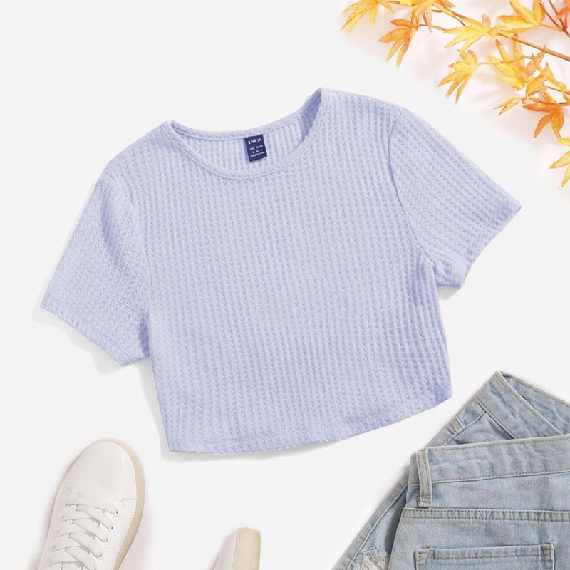 KILY PH Croptop Solid Waffle Knit Tee Basic Blouse 6A0216 Shopee