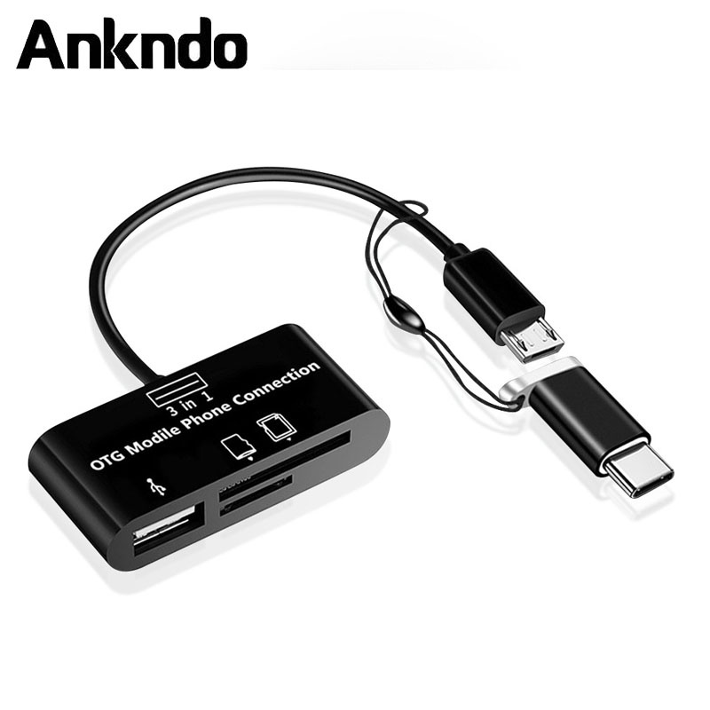 Ankndo N In Type C Micro Usb Otg Card Reader Adapter Sd For