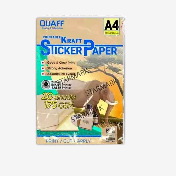 Quaff Printable Kraft Sticker Paper Papers KRAFT Stickers A4 Size