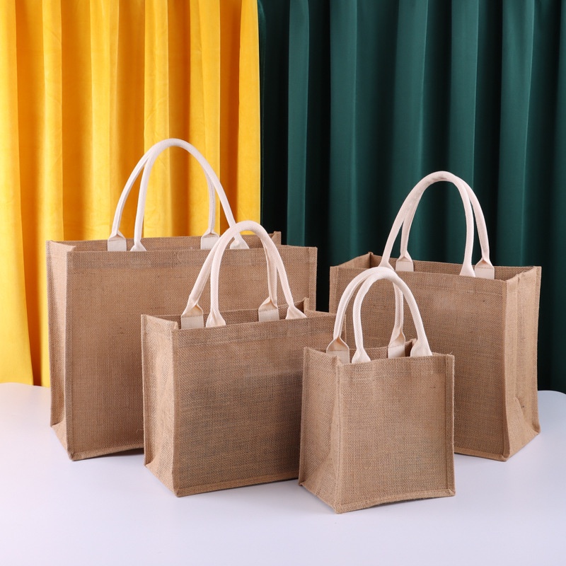 Muji Friendly Reusable Jute Bag Burlap Tote Bags Natural Linen Bags