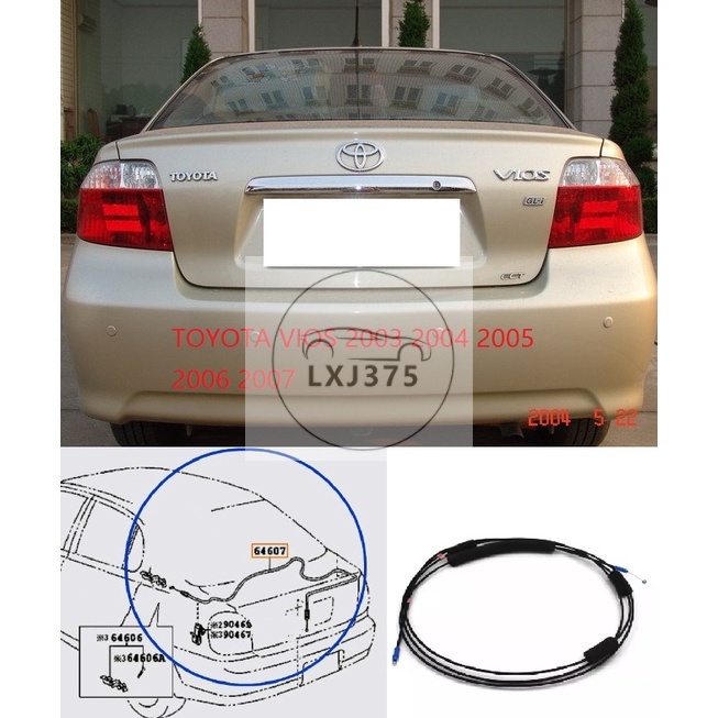 Toyota Vios Compartment Trunk Lid Cable Rear