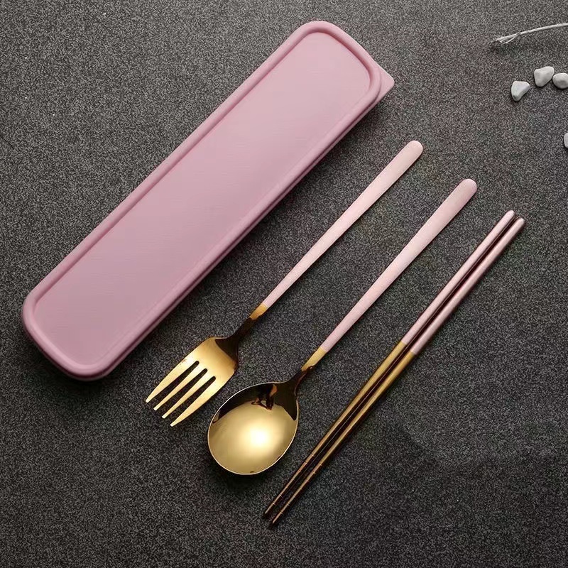 Korean Style 3IN1 Chopsticks Spoon And Fork Metal Cutlery Set 304