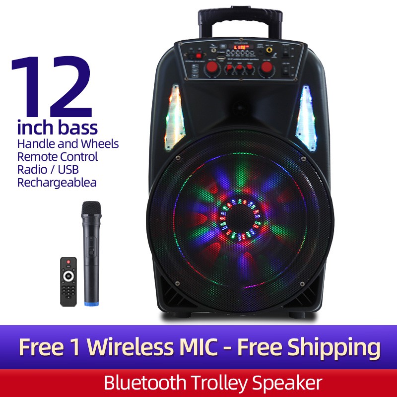 12 Inch Portable Trolley Speaker Karaoke With 1 Wireless Microphone