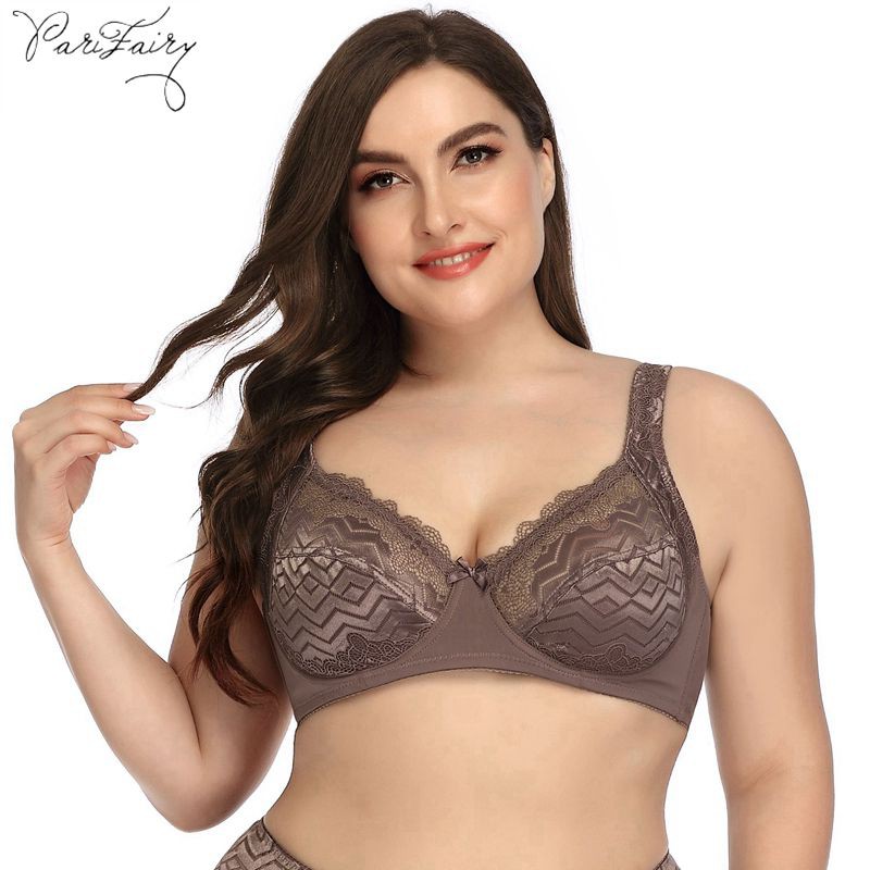 PARIFAIRY Plus Size Bra Cup C Stripe Lace Bra Ultra Thin Lingerie No