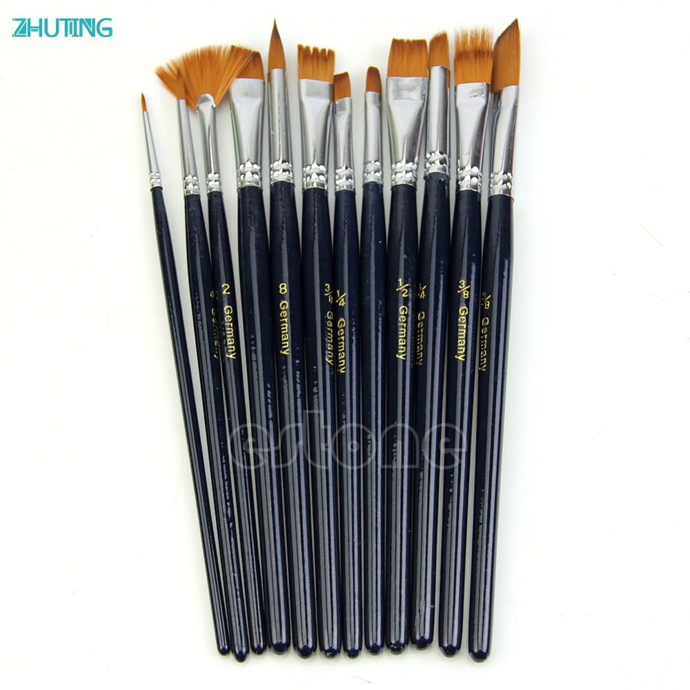 AcXyNew 12x Artist Paint Brush Set Nylon Hair Watercolor Acrylic Oil