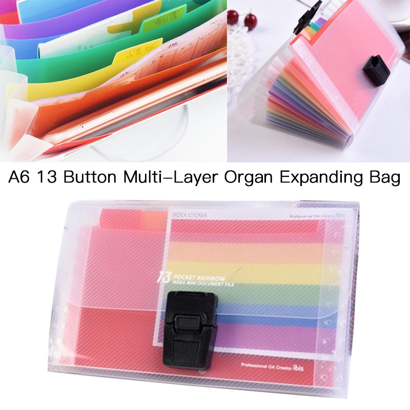 Colorful A Button Multi Layer Organ Expanding Wallet Bag Folder