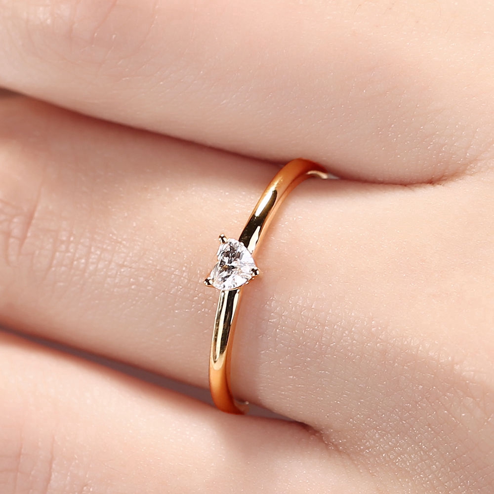 ZHOUYANG Rings For Women Minimalist Sweet Heart Shape Zircon 3 Color