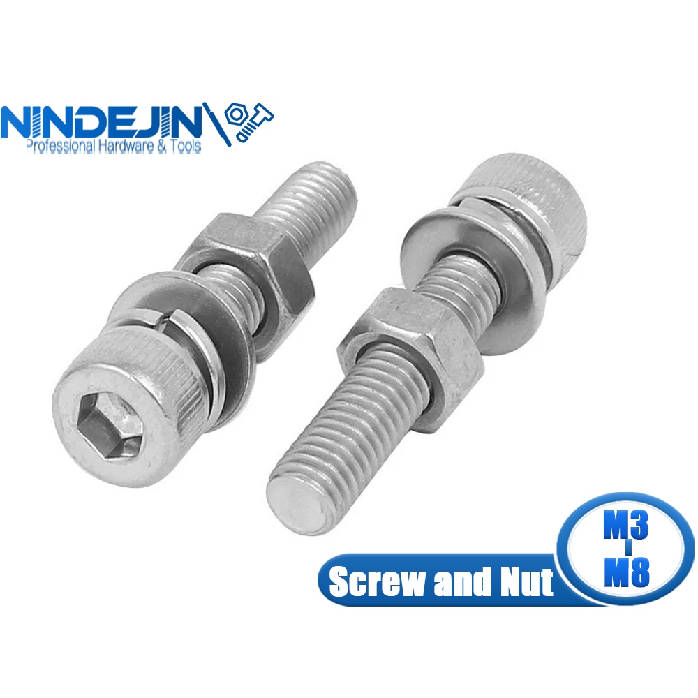 NINDEJIN Hex Socket Head Cap Screw Bolt And Nut Set With Plain Washers