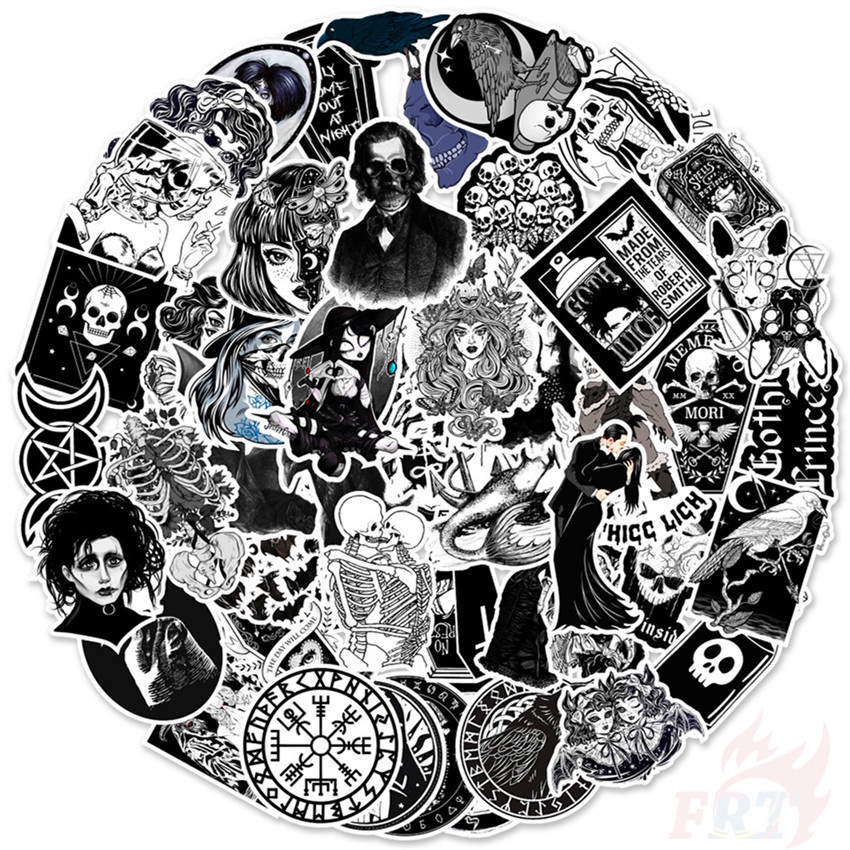 50Pcs Set Punk Gothic Art Series 01 Classical Black White Stickers