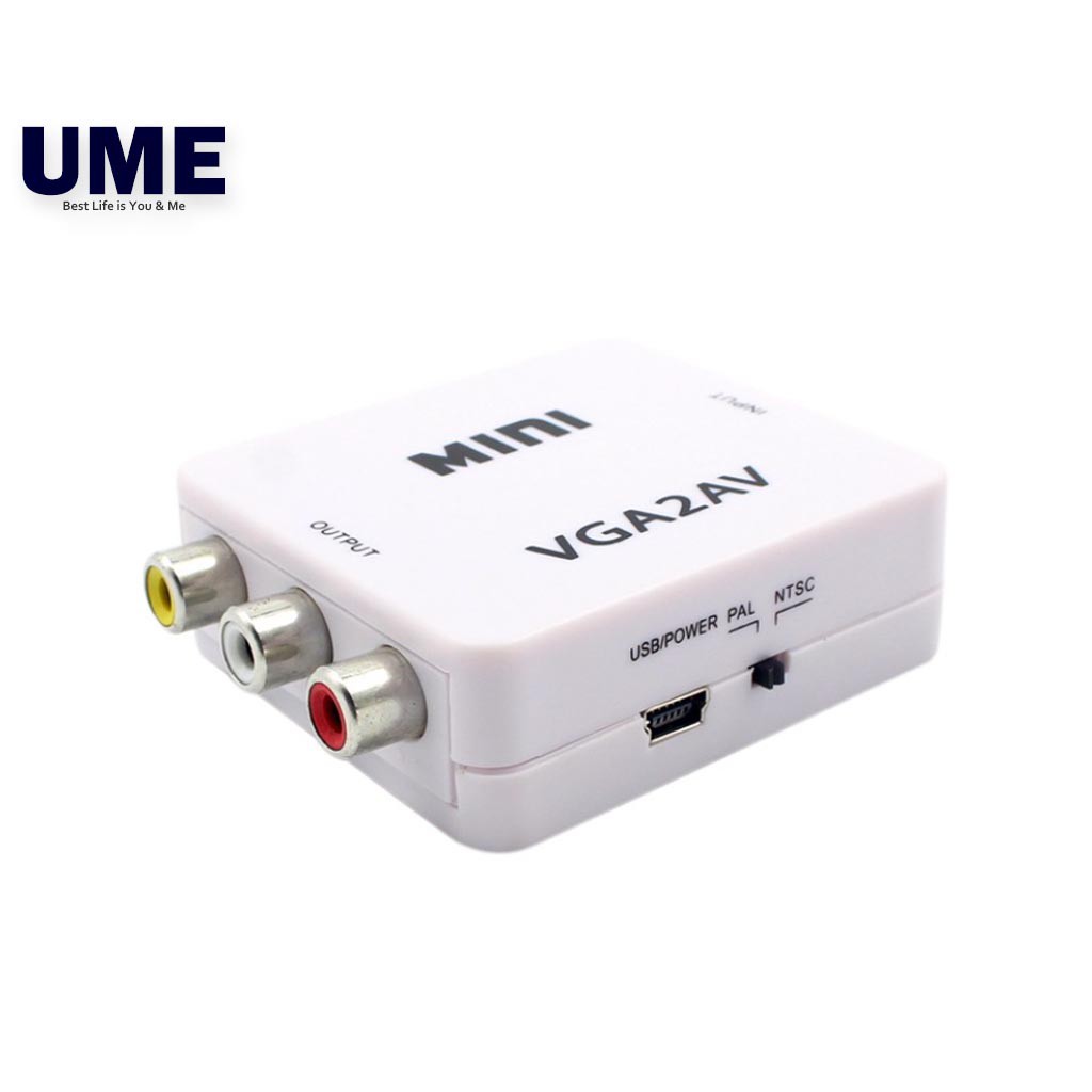 Vga To Av Rca Composite Converter Adapter Box With Audio Pc To Tv