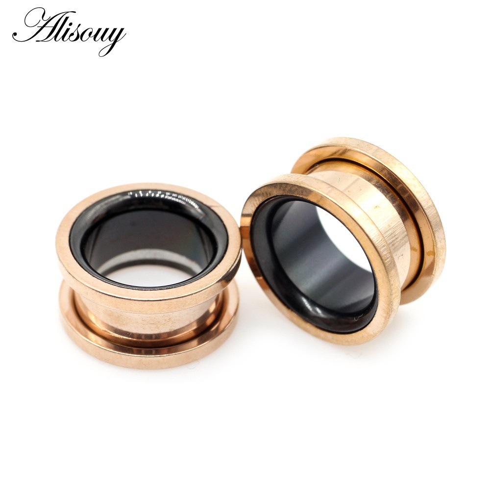 Alisouy Pcs Smiple Hollow Stainless Steel Flared Ear Plugs Tunnel