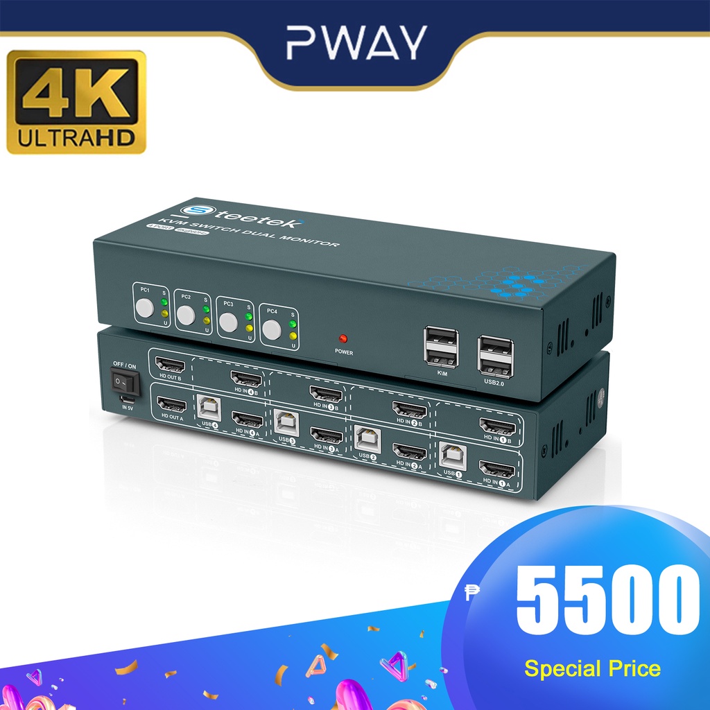 PWAY 8 In 2 Out 4K60Hz USB KVM Switch HDMI Splitter Keyboard And Mouse