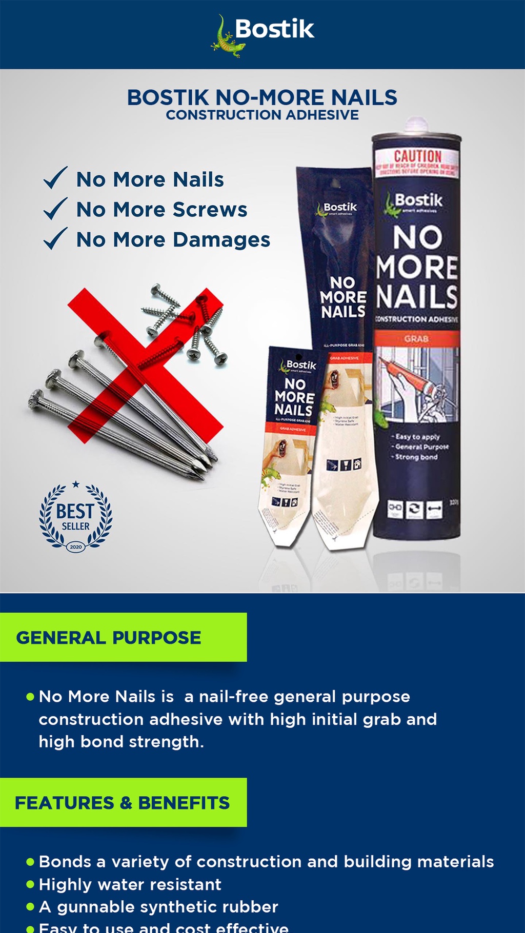 Bostik No More Nails Multi Purpose Construction Adhesive 100g Shopee