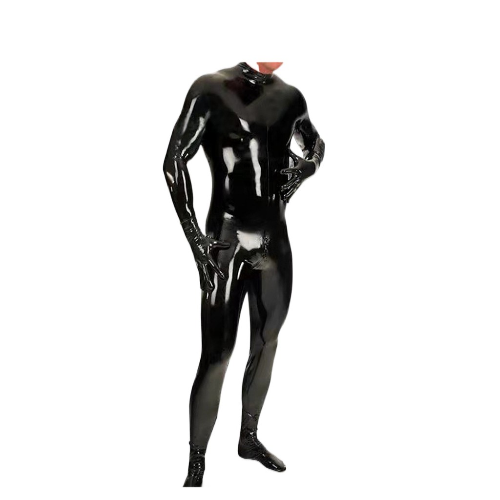 Sexy Man Wetlook Black Catsuit Faux Leather Back Zipper Pvc Zentai