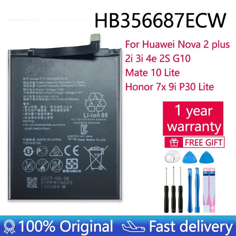 Original 3340mAh HB356687ECW Battery For Huawei Nova 2 Plus 2i 3i 4e 2S