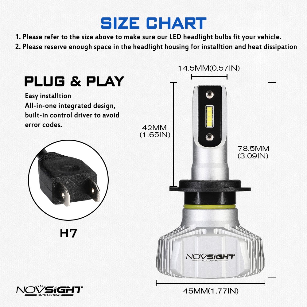 Novsight Ready Stock N15 9005 9006 H4 H7 H11 Car LED Headlight Fanless