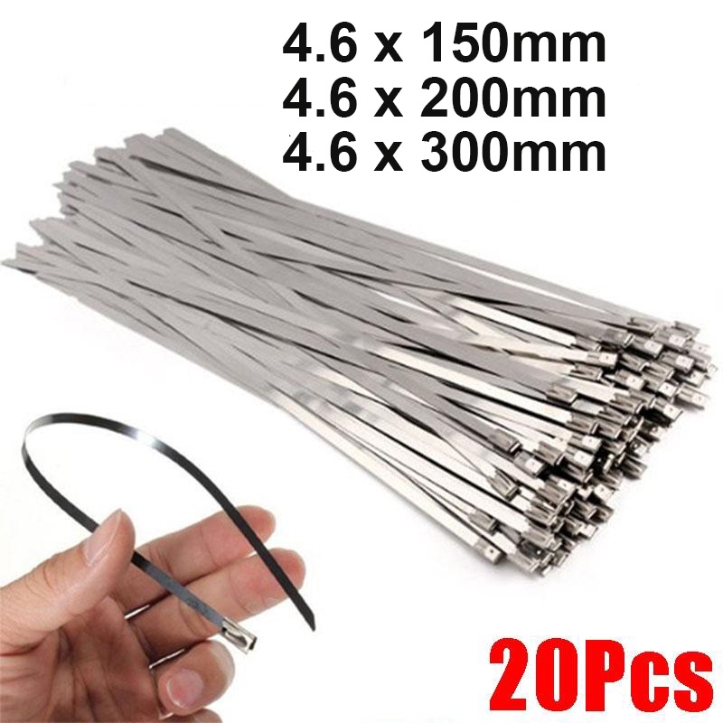 20 Pcs Stainless Steel Metal Cable Ties 4 6mm Heavy Duty Self Locking