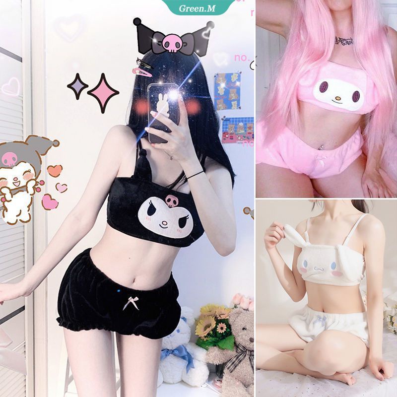 New Sexy Cute Plush Lingerie Set Girly Bra Girl Set Sanrio Kuromi Cinnamoroll Anime Plush Girl