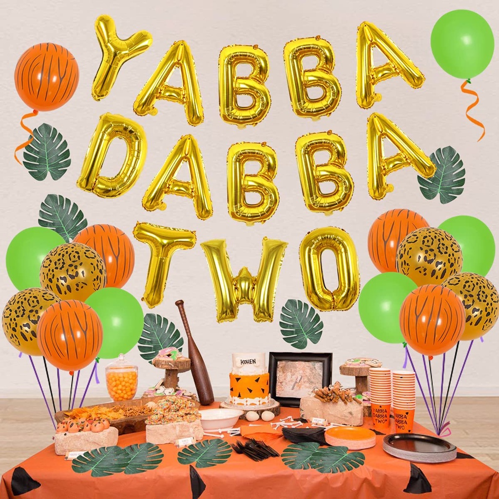 JOYMEMO Jungle 2nd Birthday Decorations For Boy Yabba Dabba Two Foil