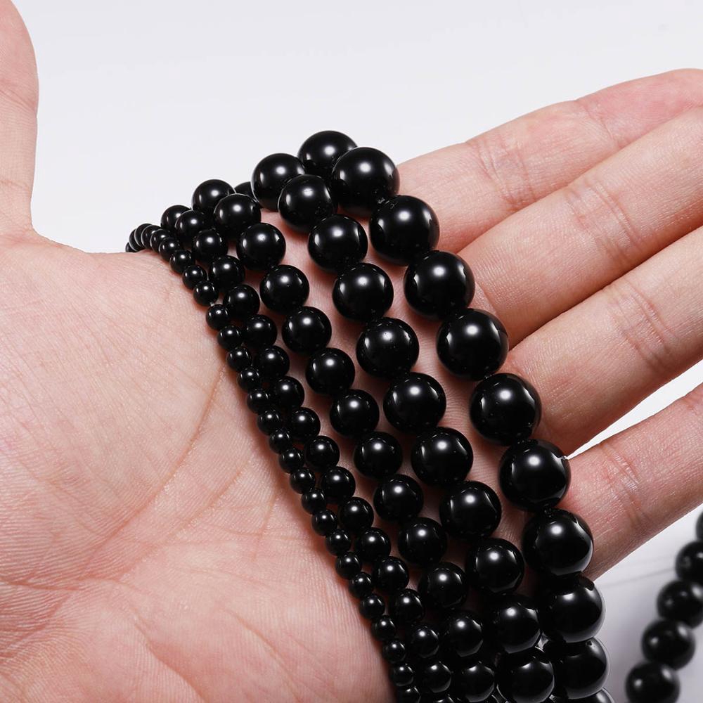 St Kunkka 1 Strand Lot 4 6 8 10 12 Mm Black Smooth Glass Beads Round