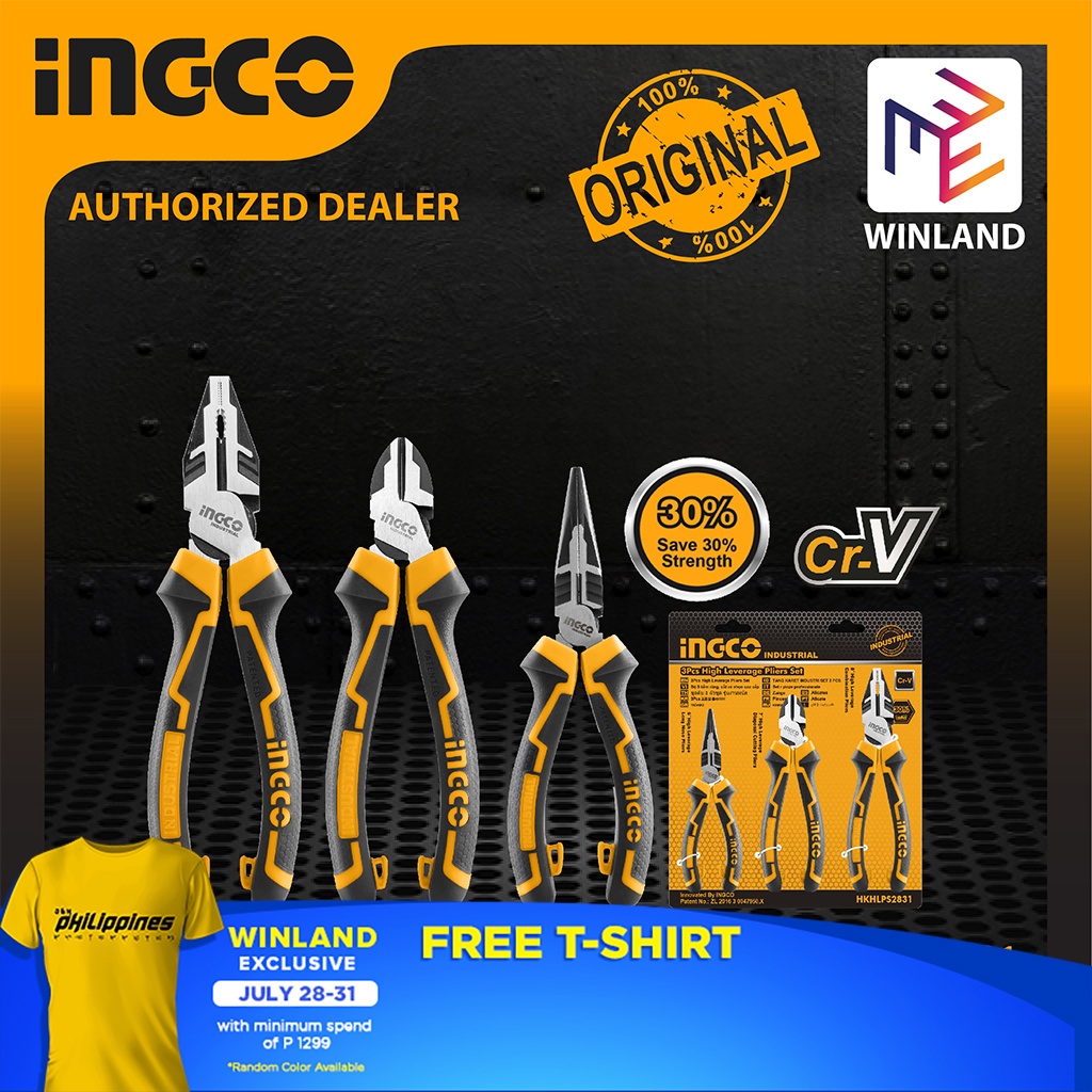 INGCO Original Industrial 3Pcs High Leverage Pliers Set HKHLPS2831