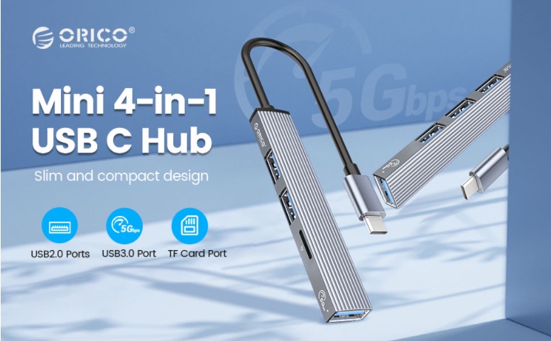 ORICO Aluminum Type C HUB 4 Port USB 3 0 2 0 Ultra Slim Portable