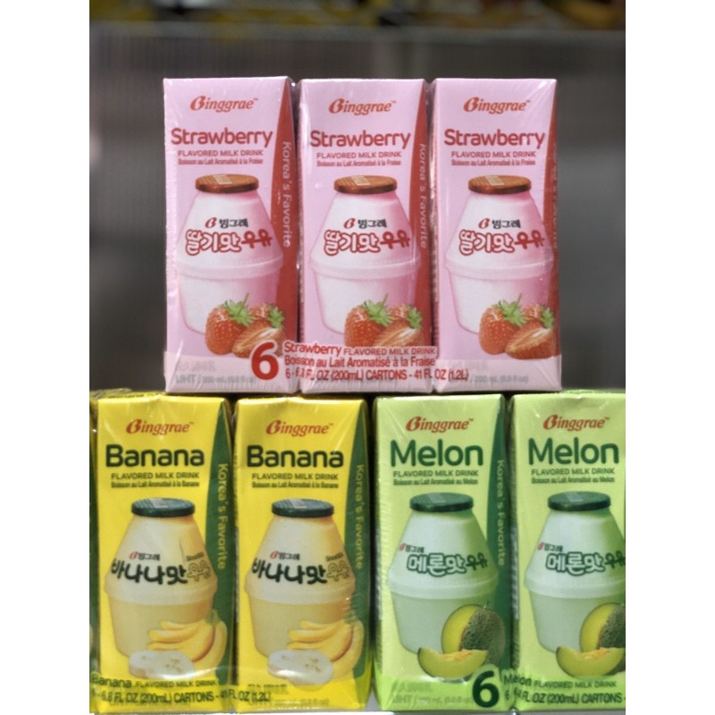 Binggrae Flavored Milk Ml Banana Strawberry Melon Lychee