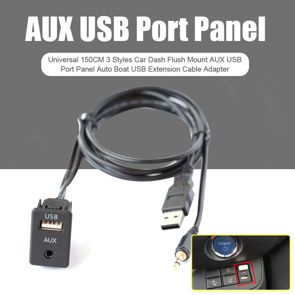 Universal 1 5M Dual Ports Aux Cable Panel Car Dash Flush Mount AUX USB